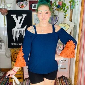 Blue Cut Out Relaxed Blouse Size Small